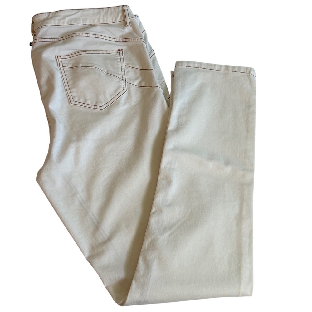 Marina Rinaldi Wonder Fit Ivory Stretch Jeans Pants Sz 25 US 16 Contrast Stitch